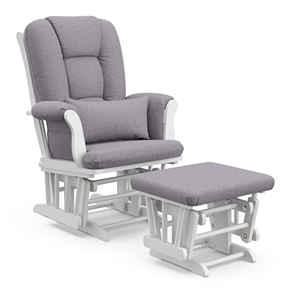Storkcraft Tuscany Custom Glider and Ottoman with Free Lumbar Pillow, Black/Grey, Cleanable Upholstered Comfort Rocking Nursery Chair with Ottoman Black/Gray