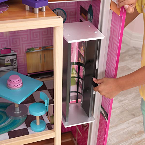 Wooden Modern Dollhouse with Lights & Sounds, Pool and 36 Accessories, Gift for Ages 3+ 49.25