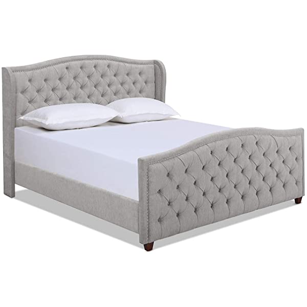 Jennifer Taylor Home Marcella Collection Queen Wingback Tufted Hand-Applied Nail Heads Upholstered Bed, Antique White Antique White Queen