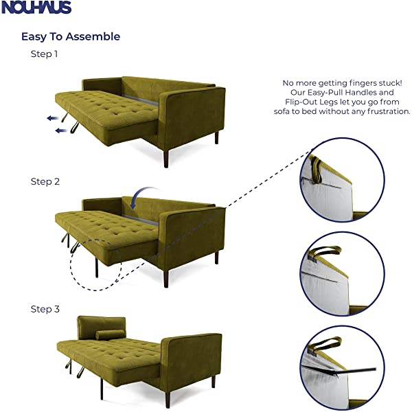 Nouhaus Module, Sleeper Sofa Bed Couch. 7ft Luxury Convertible Sofa Futon Bed with No Roll Together Latex. Ivory Woven Pull Out Bed for Bedroom Couch, Small Apartment Furniture Sofas or RV Couch Woven/Knit Ivory