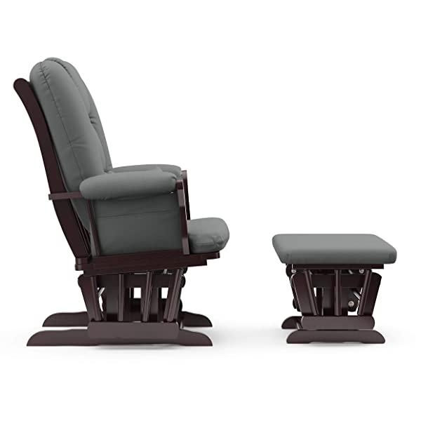 Storkcraft Tuscany Custom Glider and Ottoman with Free Lumbar Pillow, Black/Grey, Cleanable Upholstered Comfort Rocking Nursery Chair with Ottoman Black/Gray