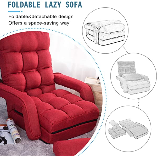 Harper&Bright Designs Folding Lazy Sofa Floor Chaise Lounge Chair Futon with Back Support, Beige