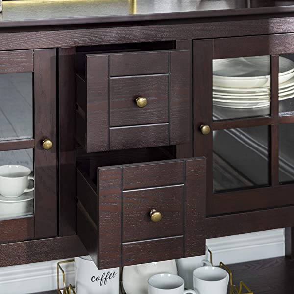 Walker Edison Charlotte Classic Glass Door Storage Buffet, 52 Inch, Espresso Espresso 52 Inch