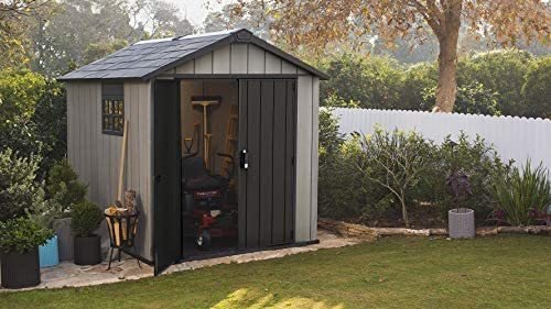 Keter Factor 8X6 Large Resin Outdoor Shed for Patio Furniture, Lawn Mower, and B