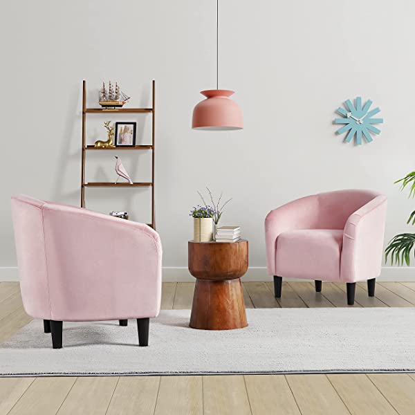 Yaheetech Set of 2 Modern Style Accent Barrel Chair Upholstered Chair Arm Chair Club Chair for Living Room Bedroom Reception Room Office Ivory