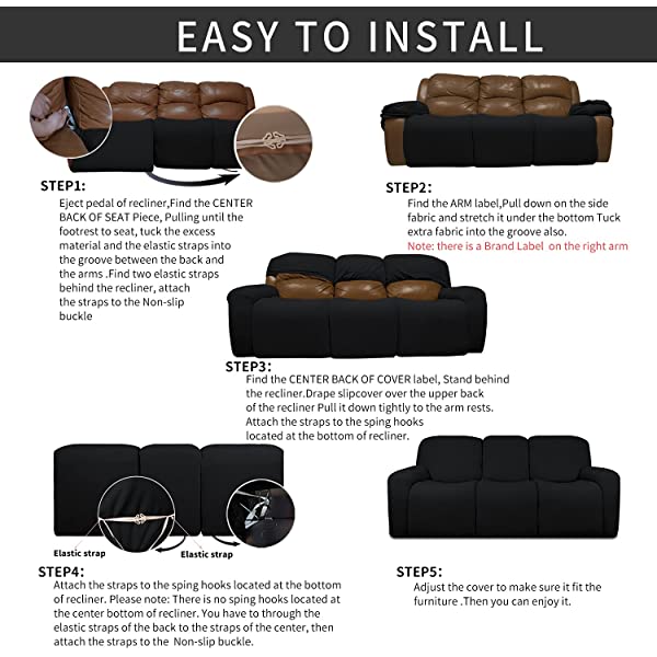 Easy-Going PU Leather Recliner Sofa Slipcovers, Waterproof Stretch Sofa Covers, 8 Pieces Stretch Furniture Protector, Elastic Strap Shield Pets Kids Children Cats Dogs Beige
