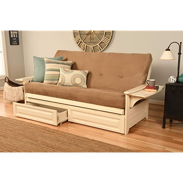 Kodiak Furniture Futon Set, Full, White Suede Navy