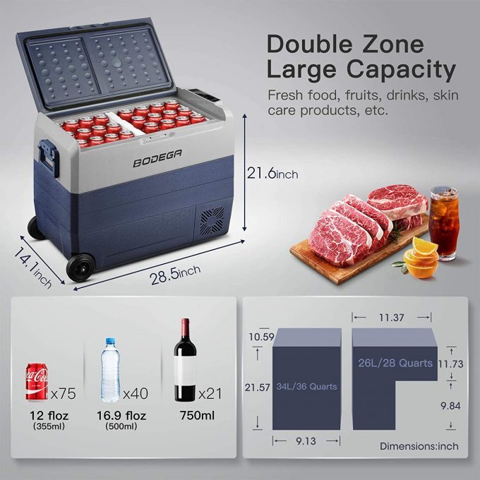 BODEGA 12 Volt Refrigerator Portable Freezer, Car Fridge Dual Zone APP Control -4℉-68℉ RV Electric