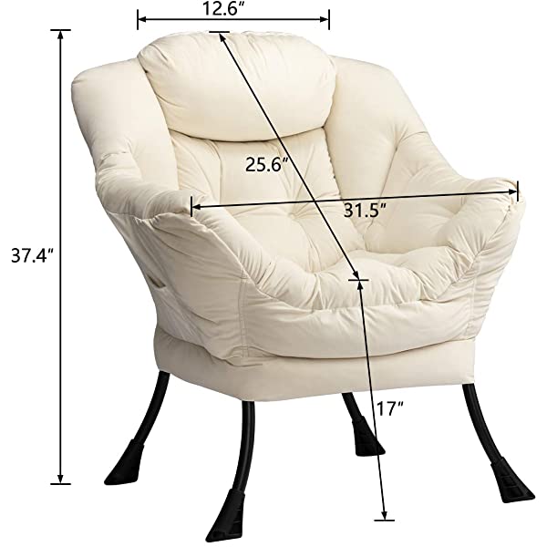 AbocoFur Modern Large Cotton Fabric Lazy Chair,Accent Contemporary Lounge Chair, Single Steel Frame Leisure Sofa Chair with Armrests and A Side Pocket, Beige