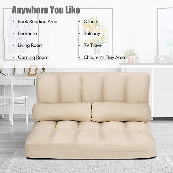 Giantex Adjustable Floor Sofa, Foldable Lazy Sofa Sleeper Bed 6-Position Adjustable, Suede Cloth Cover, Floor Gaming Sofa Couch with 2 Pillows for Bedroom/Living Room/Balcony (Blue)