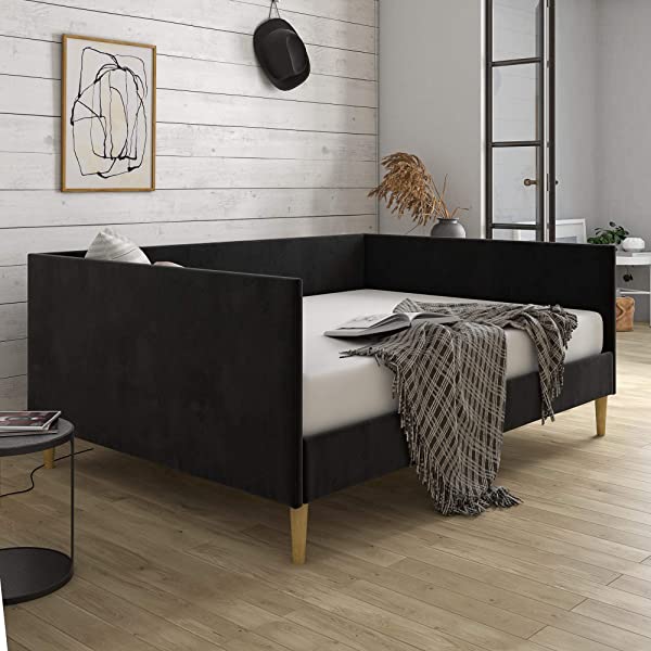 DHP Franklin Mid Century Upholstered Daybed, Sofa Bed, Twin Size Frame, Tan Linen Linen Twin Tan