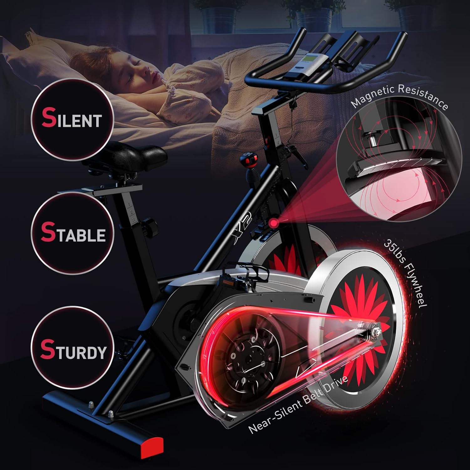 JOROTO X2 Exercise Bike for Home Use | X2PRO Bluetooth Magnetic Belt Drive Indoor Cycling Bike with 16KG Flywheel