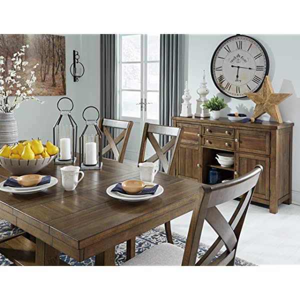 Signature Design by Ashley Dining Table, Sommerford, Summerford & Design - Sommerford Dining Side Chair - Set of 2 - Casual - Brown Upholstery - Black Wood Frame Sommerford Table + Dining Side Chair, Black Wood Frame
