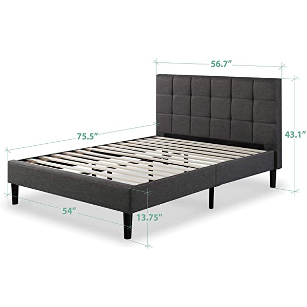 ZINUS Lottie Upholstered Platform Bed Frame / Mattress Foundation / Wood Slat Support / No Box Spring Needed / Easy Assembly, Grey, Queen Grey Queen Standard