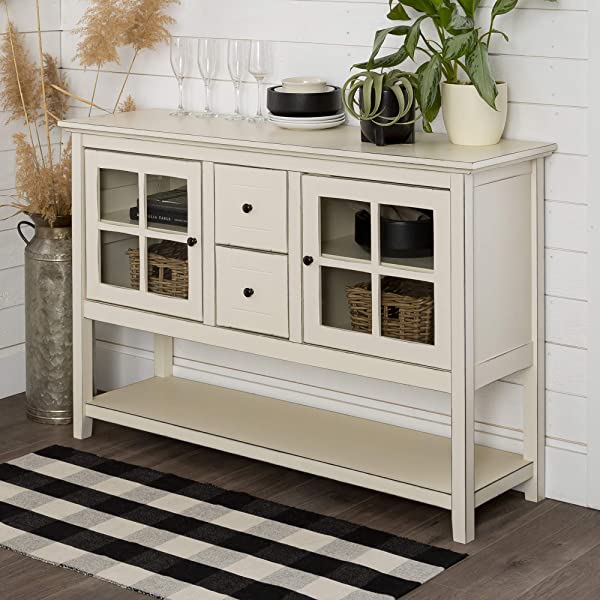 Walker Edison Charlotte Classic Glass Door Storage Buffet, 52 Inch, Espresso Espresso 52 Inch