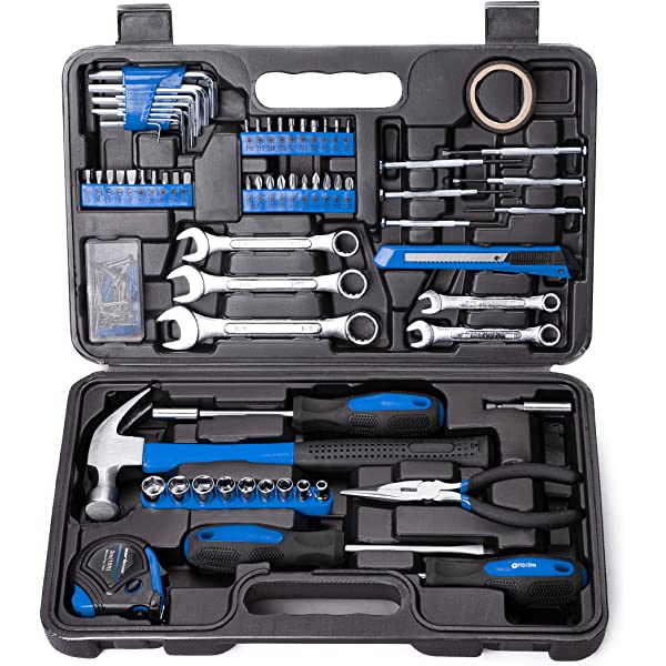 CARTMAN 148Piece Tool Set General Household Hand Tool Kit with Plastic Toolbox Storage Case Socket and Socket Wrench Sets Red