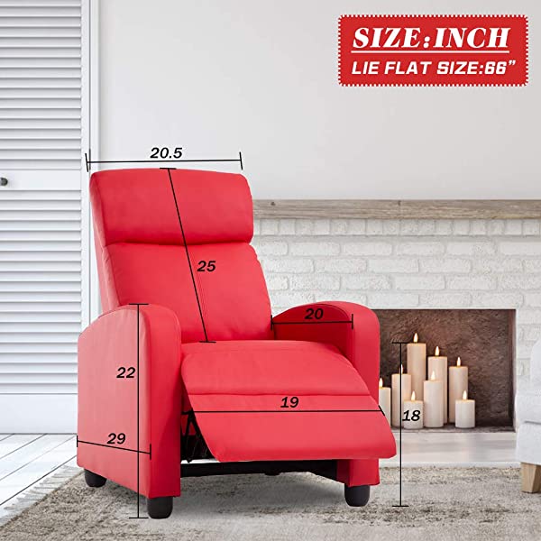 Recliner Chair for Living Room Massage Recliner Sofa Reading Chair Winback Single Sofa Home Theater Seating Modern Reclining Chair Easy Lounge with PU Leather Padded Seat Backrest (Brown)