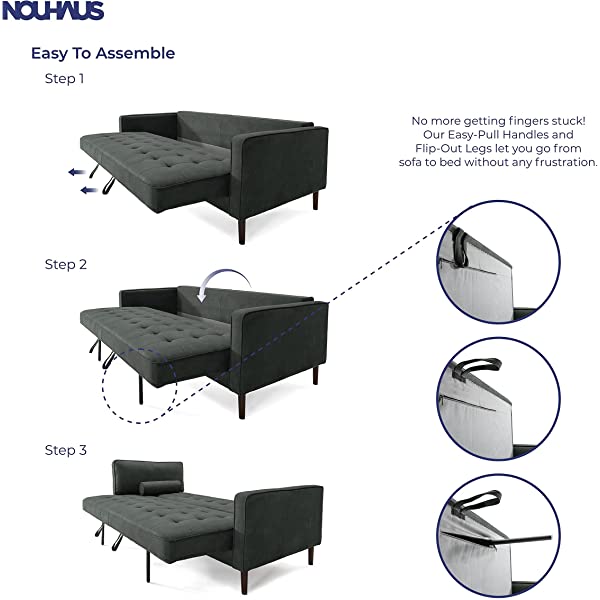 Nouhaus Module, Sleeper Sofa Bed Couch. 7ft Luxury Convertible Sofa Futon Bed with No Roll Together Latex. Ivory Woven Pull Out Bed for Bedroom Couch, Small Apartment Furniture Sofas or RV Couch Woven/Knit Ivory
