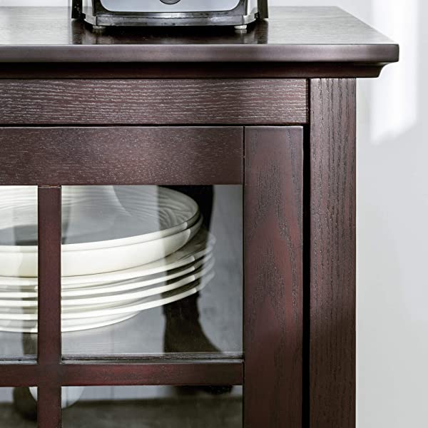 Walker Edison Charlotte Classic Glass Door Storage Buffet, 52 Inch, Espresso Espresso 52 Inch