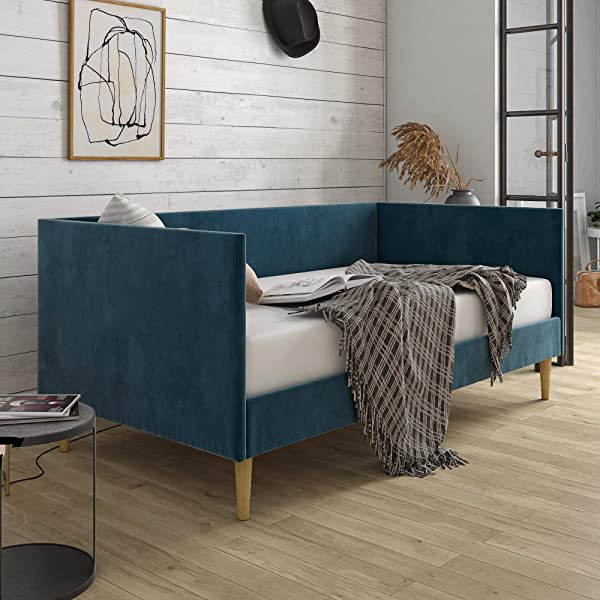 DHP Franklin Mid Century Upholstered Daybed, Sofa Bed, Twin Size Frame, Tan Linen Linen Twin Tan