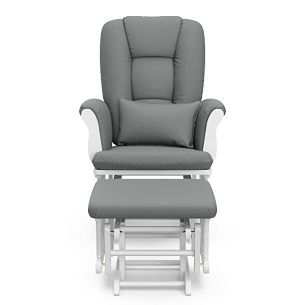 Storkcraft Tuscany Custom Glider and Ottoman with Free Lumbar Pillow, Black/Grey, Cleanable Upholstered Comfort Rocking Nursery Chair with Ottoman Black/Gray