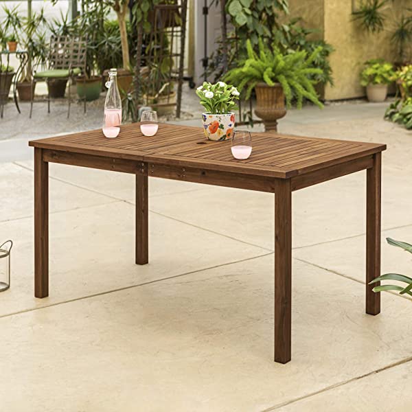 Walker Edison 5 Person Outdoor Wood Chevron Patio Furniture Dining Set Table Chairs Bench All Weather Backyard Conversation Garden Poolside Balcony, 4 Piece, Brown Brown 4 Piece Dining Set