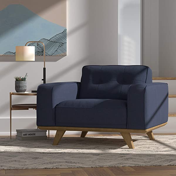 Amazon Brand – Rivet Bigelow Modern Oversized Leather Accent Chair with Wood Base, 44.1