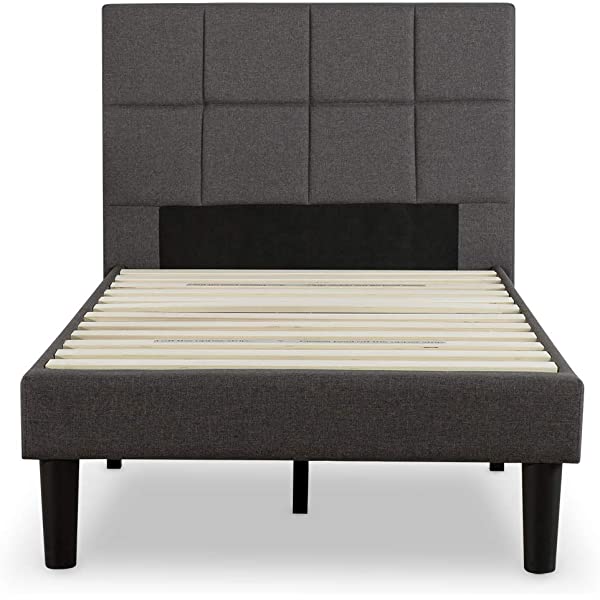 ZINUS Lottie Upholstered Platform Bed Frame / Mattress Foundation / Wood Slat Support / No Box Spring Needed / Easy Assembly, Grey, Queen Grey Queen Standard