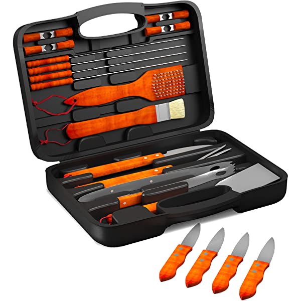 Home-Complete HC-1000 BBQ Accessories – 16PC Grill Set with Spatula, Tongs, Skewers, Case – Barbecue Tools for Father’s Day, Wedding, Anniversary, 16 Piece, Silver Steel 16-Piece