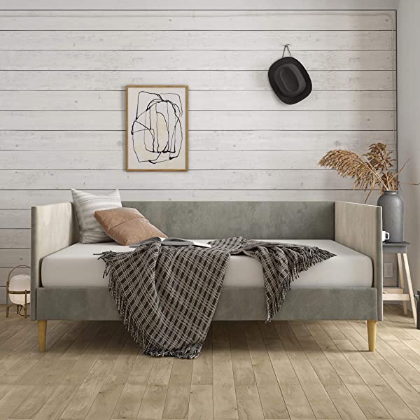 DHP Franklin Mid Century Upholstered Daybed, Sofa Bed, Twin Size Frame, Tan Linen Linen Twin Tan