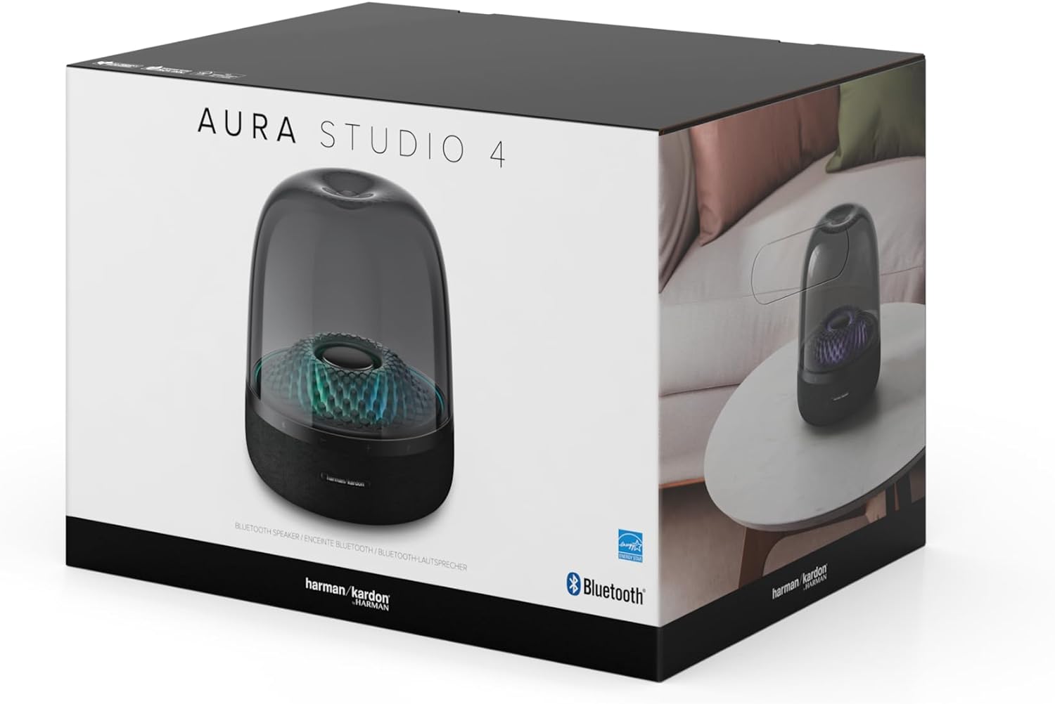 Harman Kardon Aura, Portable Bluetooth Speaker with 360-Degree Audio and Ambient Light, in Black