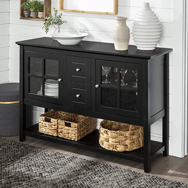 Walker Edison Charlotte Classic Glass Door Storage Buffet, 52 Inch, Espresso Espresso 52 Inch