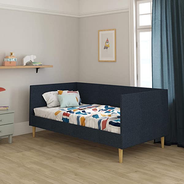 DHP Franklin Mid Century Upholstered Daybed, Sofa Bed, Twin Size Frame, Tan Linen Linen Twin Tan
