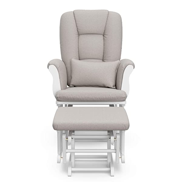 Storkcraft Tuscany Custom Glider and Ottoman with Free Lumbar Pillow, Black/Grey, Cleanable Upholstered Comfort Rocking Nursery Chair with Ottoman Black/Gray