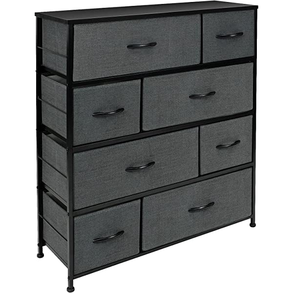 Sorbus Dresser with 8 Drawers - Furniture Storage Chest Tower Unit for Bedroom, Hallway, Closet, Office Organization - Steel Frame, Wood Top, Easy Pull Fabric Bins (White)