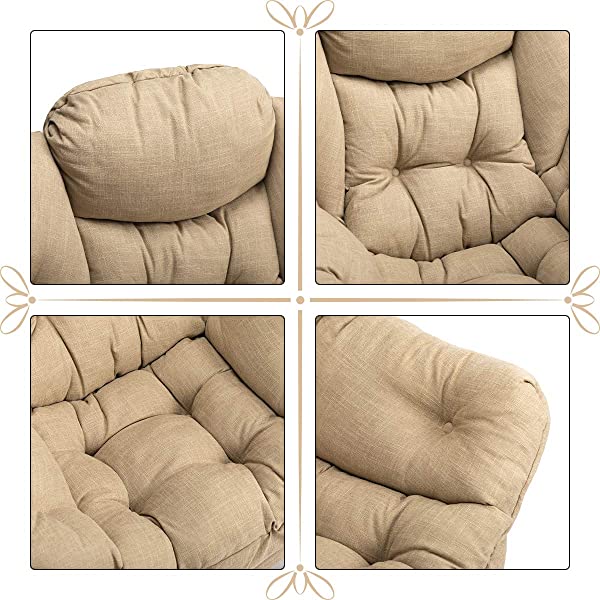 AbocoFur Modern Large Cotton Fabric Lazy Chair,Accent Contemporary Lounge Chair, Single Steel Frame Leisure Sofa Chair with Armrests and A Side Pocket, Beige