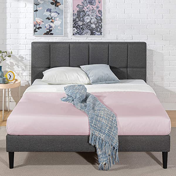 ZINUS Lottie Upholstered Platform Bed Frame / Mattress Foundation / Wood Slat Support / No Box Spring Needed / Easy Assembly, Grey, Queen Grey Queen Standard