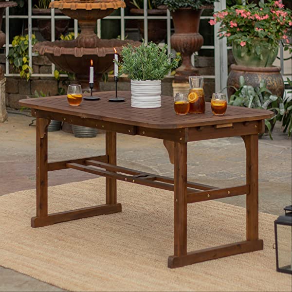 Walker Edison 5 Person Outdoor Wood Chevron Patio Furniture Dining Set Table Chairs Bench All Weather Backyard Conversation Garden Poolside Balcony, 4 Piece, Brown Brown 4 Piece Dining Set