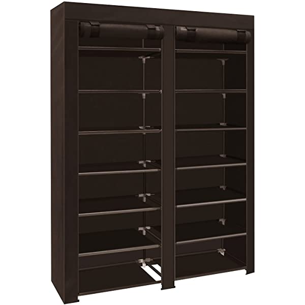 ERONE Shoe Rack Storage Organizer , 28 Pairs Portable Double Row with Nonwoven Fabric Cover Shoe Rack Cabinet for Closet (Black)