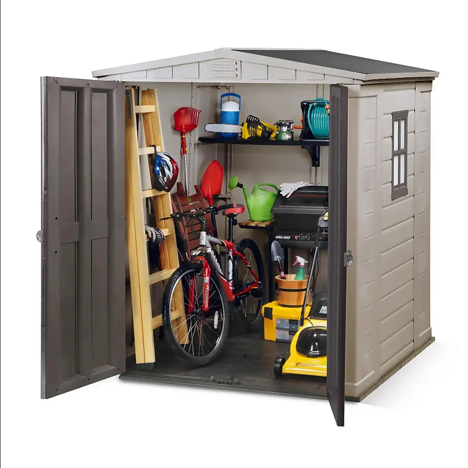 Keter Factor Outdoor Garden Storage Shed, Beige, 6 x 6 ft