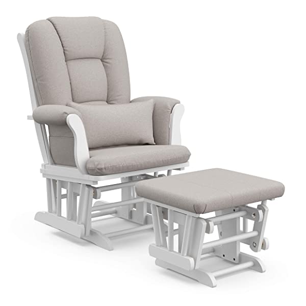 Storkcraft Tuscany Custom Glider and Ottoman with Free Lumbar Pillow, Black/Grey, Cleanable Upholstered Comfort Rocking Nursery Chair with Ottoman Black/Gray