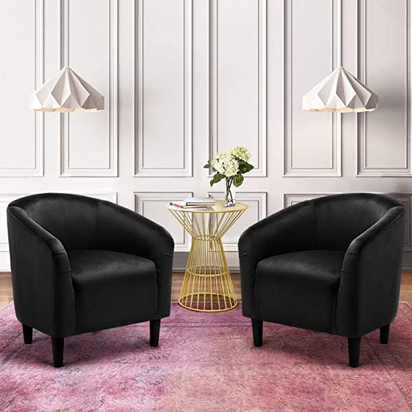 Yaheetech Set of 2 Modern Style Accent Barrel Chair Upholstered Chair Arm Chair Club Chair for Living Room Bedroom Reception Room Office Ivory