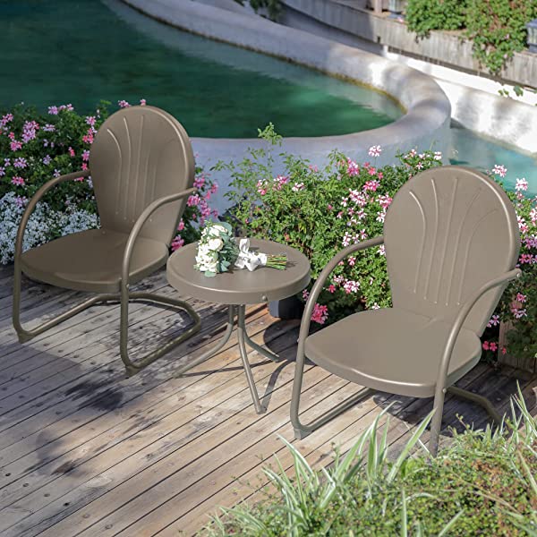 PURPLE LEAF Outdoor Patio Bistro Set, 3 Pieces Retro Porch Furniture Set 2 C-Spring Metal Outdoor Chairs and Round Side Table, Blue