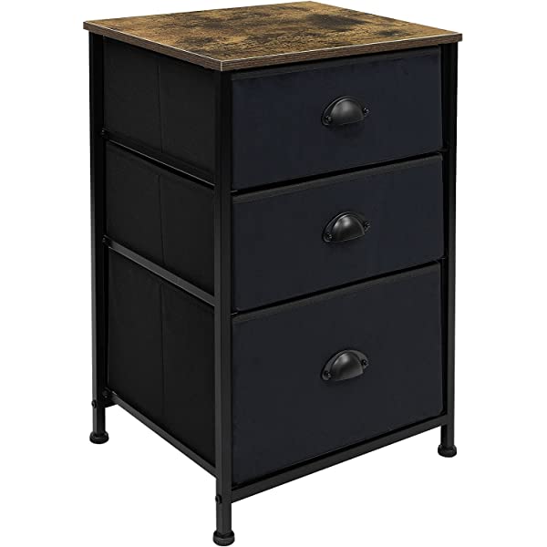Sorbus Nightstand with 3 Drawers - Bedside Furniture & Accent End Table Chest for Home, Bedroom Accessories, Office, College Dorm, Steel Frame, Wood Top, Easy Pull Fabric Bins (Gray) Grey