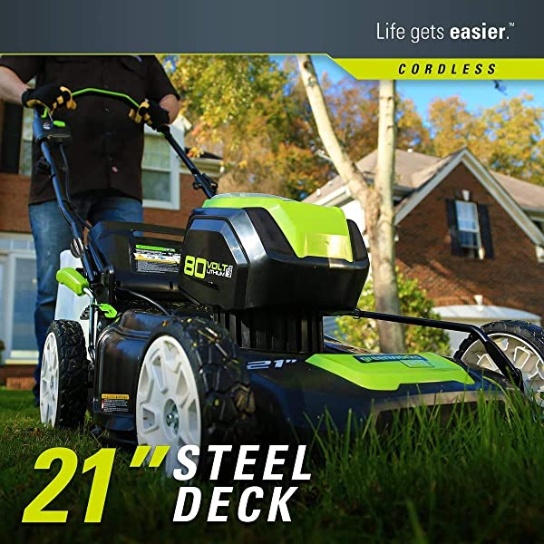Greenworks Pro 80V 21 inch Cordless Push Lawn Mower, Includes Two 2Ah Batteries and Charger, GLM801601 (2) 2Ah Batteries Push