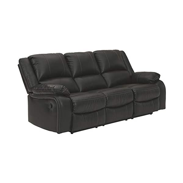 Signature Design by Ashley - Calderwell Contemporary Faux Leather Double Reclining Loveseat w/ Console - Adjustable - Gray Manual Loveseat Grey