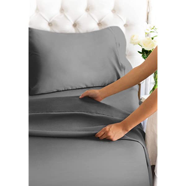 Queen Size Sheet Set - 4 Piece - Hotel Luxury Bed Sheets - Extra Soft - Deep Pockets - Easy Fit - Breathable & Cooling Sheets - Wrinkle Free - Comfy – Dark Grey Bed Sheets - Queens Sheets – 4 PC Queen Grey