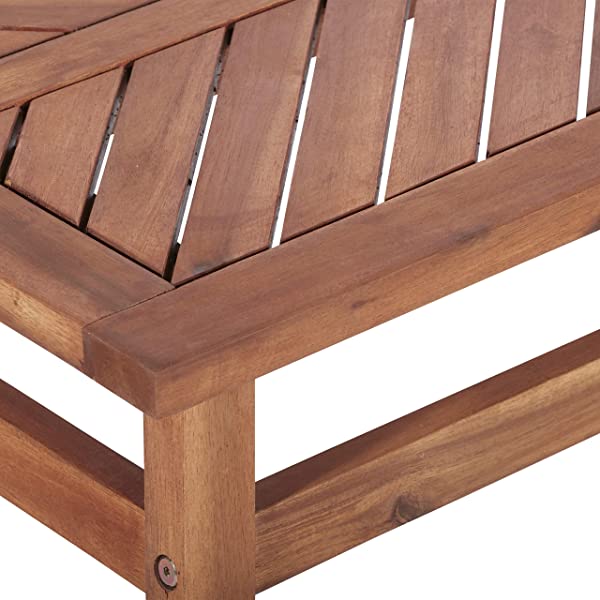 Walker Edison 5 Person Outdoor Wood Chevron Patio Furniture Dining Set Table Chairs Bench All Weather Backyard Conversation Garden Poolside Balcony, 4 Piece, Brown Brown 4 Piece Dining Set