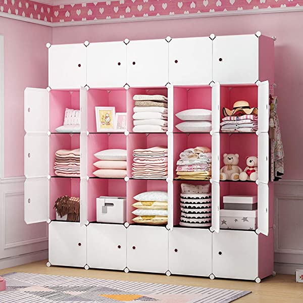 YOZO Cube Storage Organzier Portable Closet Wardrobe Bedroom Dresser (71x14x71 inches) Portable Closet Cube Shelf Armoire Pantry Cabinet, 25 Cubes, Blue 25Cubes Blue