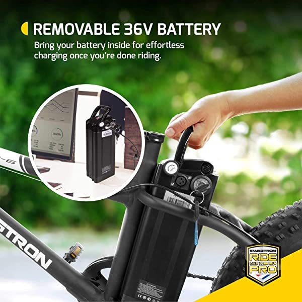 Swagtron EB-6 Bandit E-Bike 350W Motor, Power Assist, 4” Tires, 20” Wheels, Removable 36V Lithium Ion Battery, Dual Disc Brakes– Electric Bike 7-Speed Shimano SIS Shifting Built for Trail Riding White